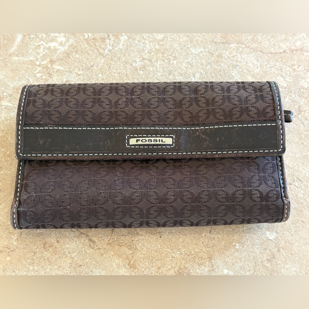 Fossil Brown Signature Continental Wallet w: Removable Checkbook Cover
